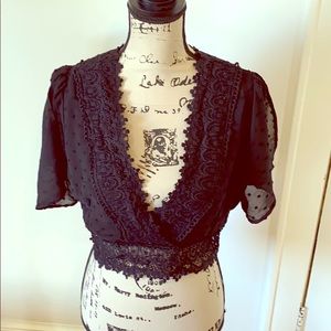 Boho black lacy crop top